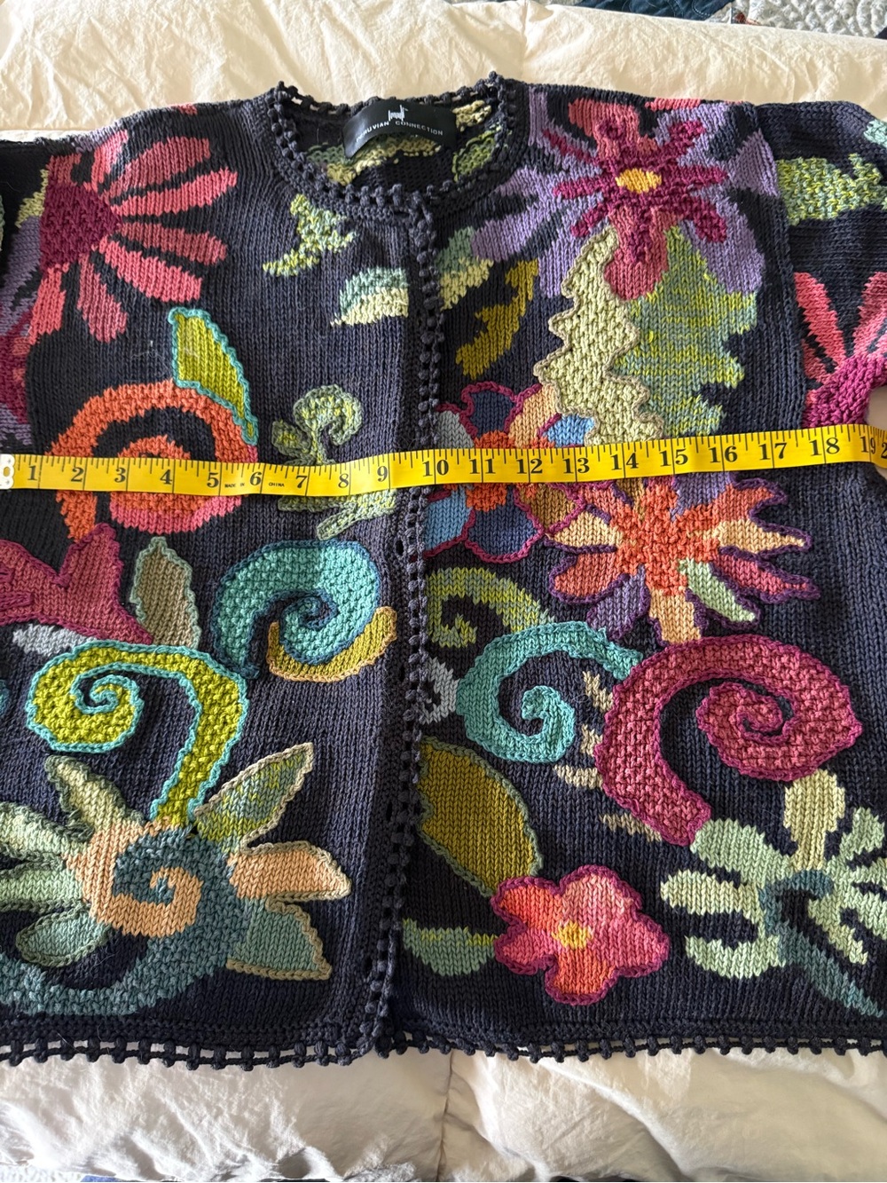 Peruvian Connection Charcoal Cardigan with Multicolor Floral Embroidery - Picture 7 of 8